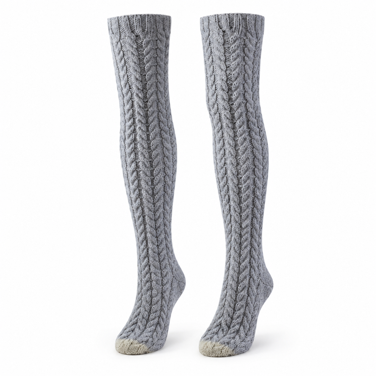 Gray Over-the-Knee Cable-Knit Socks